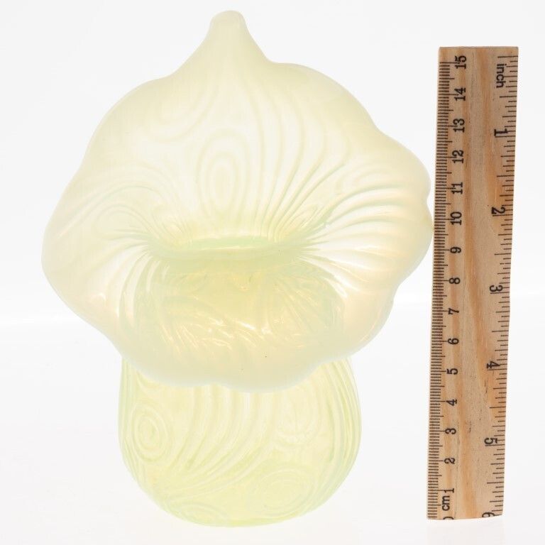 Antique Victorian Jack In The Pulpit Vaseline Uranium Glass Vase photo for sale