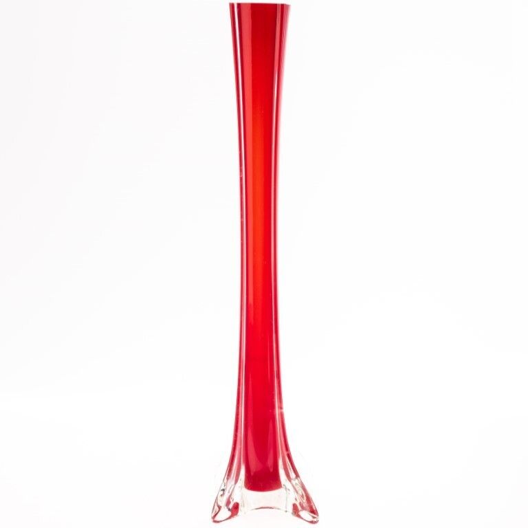 Mid Century Hand Blown Ruby Glass Long Neck Vase