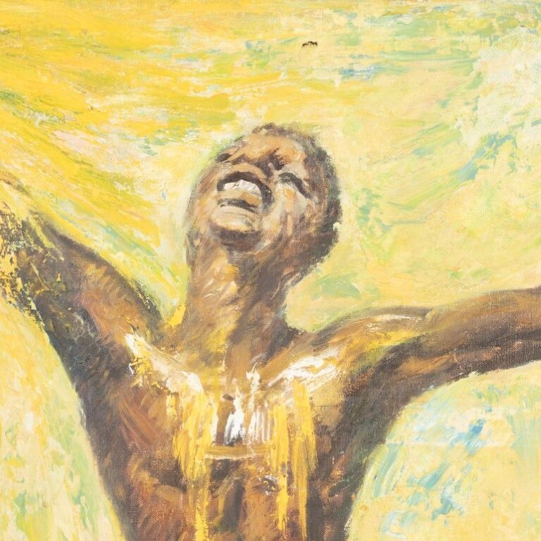 Ethnographic Portrait Painting On Canvas Of An African Tribal Dancer photo for sale
