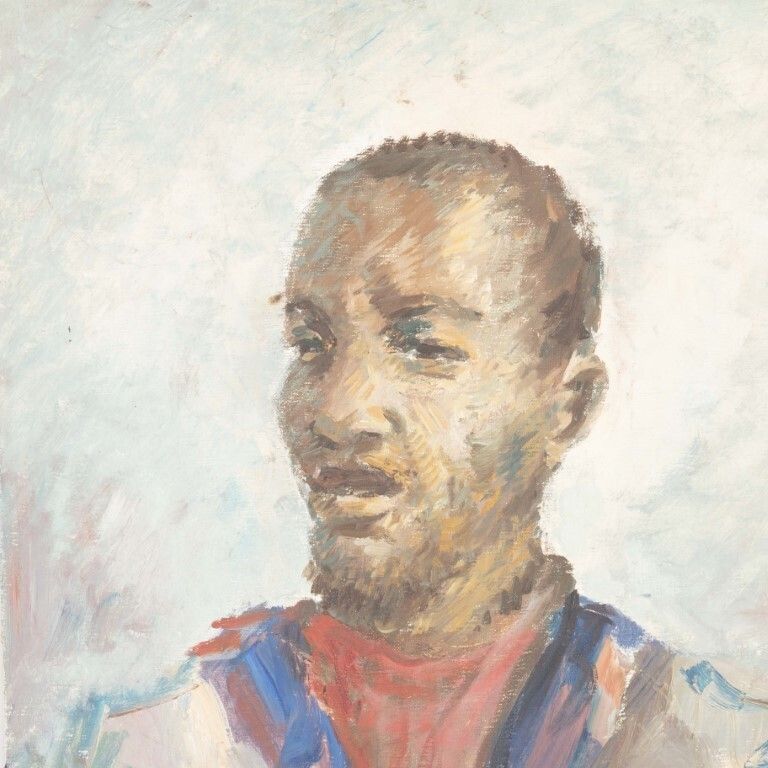 Ethnographic Portrait Painting On Canvas Of An African Gentleman photo for sale