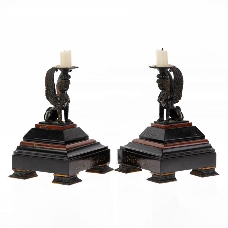 Pair Of Victorian Grand Tour Sphinx Candle Holders 19th Century