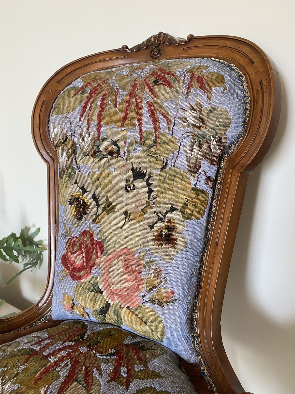 Stunning Victorian Beadwork Needlepoint Tapestry Nursing Chair 19th C photo furniture