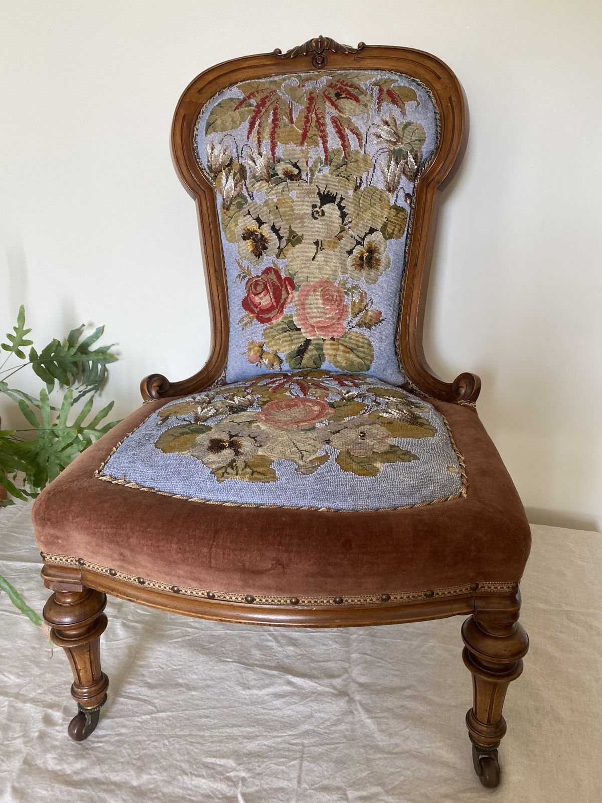 Stunning Victorian Beadwork Needlepoint Tapestry Nursing Chair 19th C photo buy