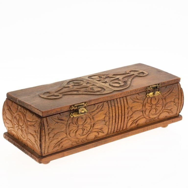Antique Carved Wood Roses Wooden Box