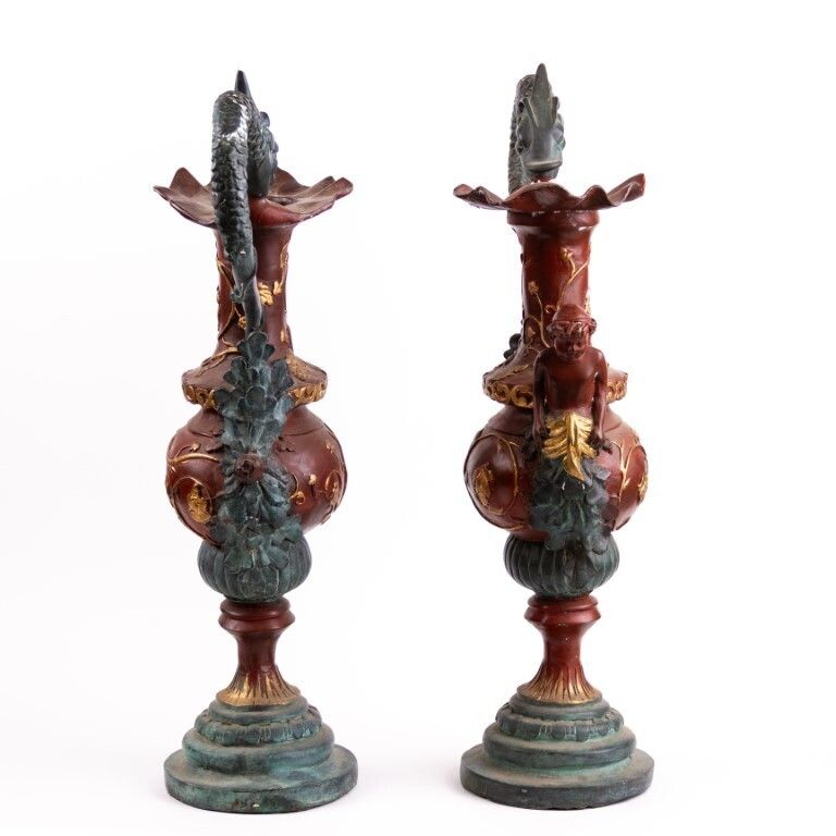 Pair Of Large Antique Bronze Ewers Decorated With Cherubs 19th Century photo Home Decor
