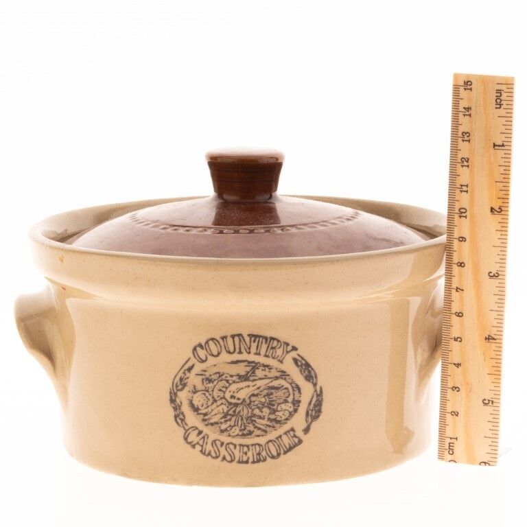 Country Stoneware Lidded Casserole Dish photo for sale
