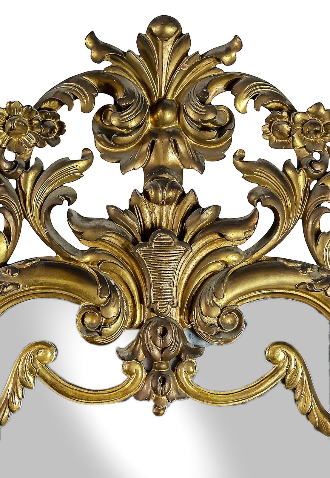 Large Antique Spanish Hand Carved Gilt Wood Wall Mirror photo for sale