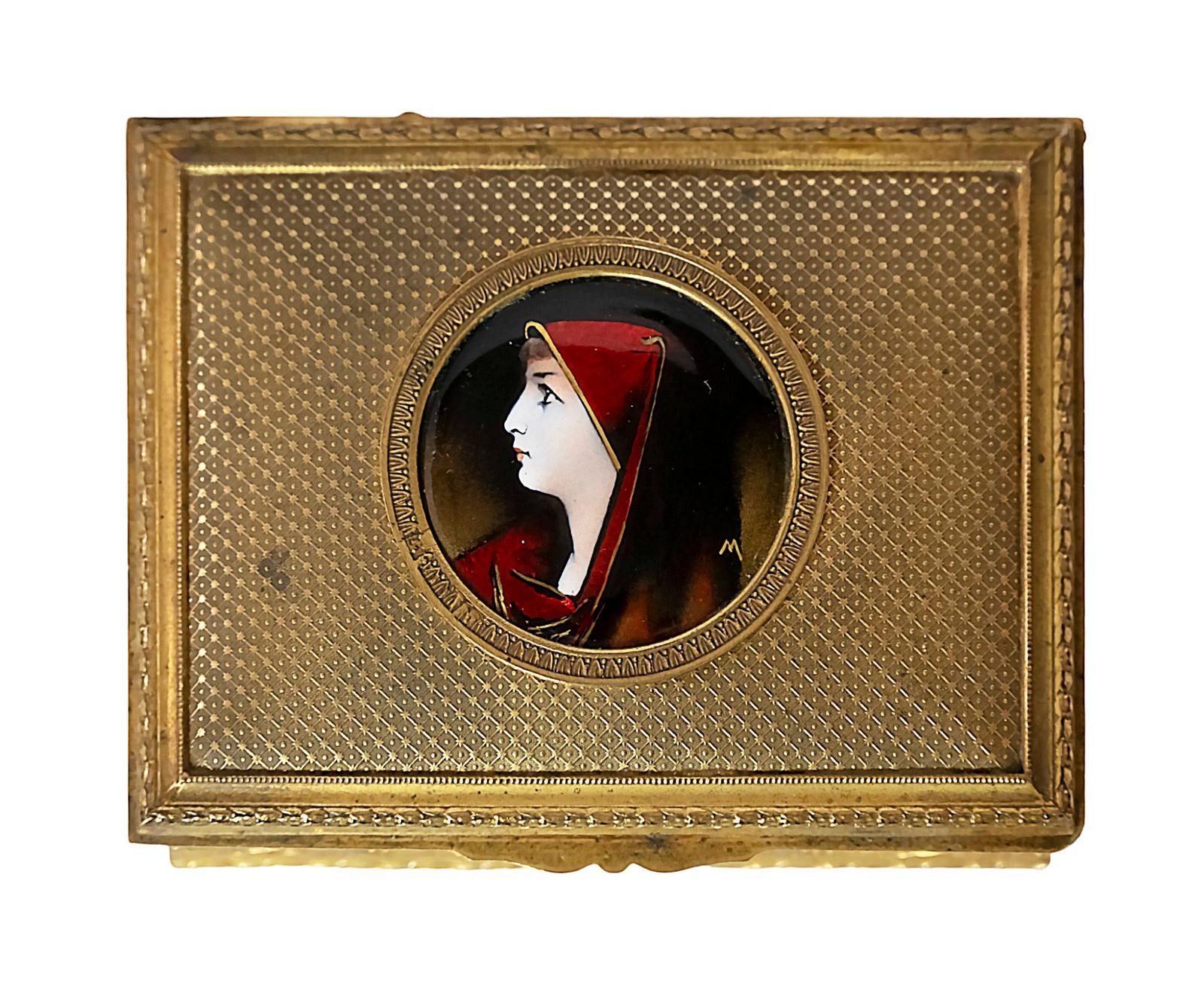 French Gilt Bronze Jewelry Box With Limoges Enamel Portrait Plaque photo furniture
