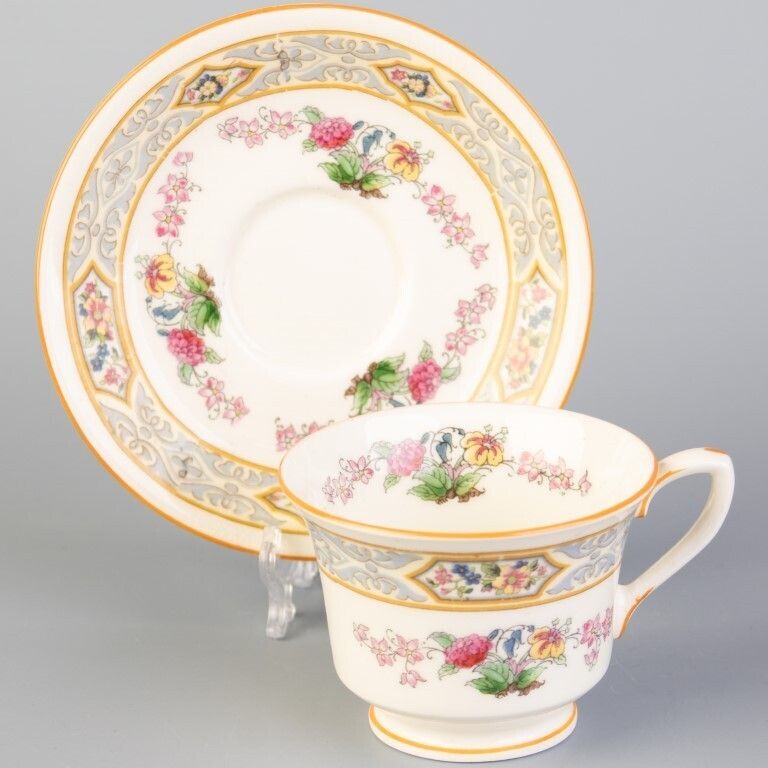 Royal Worcester Art Nouveau Porcelain Teacup With Saucer