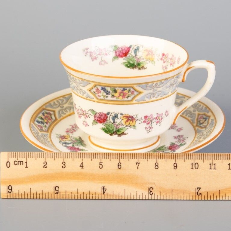 Royal Worcester Art Nouveau Porcelain Teacup With Saucer photo for sale