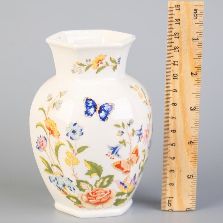 Royal Aysnley Porcelain Ceramic Butterflies Vase photo for sale