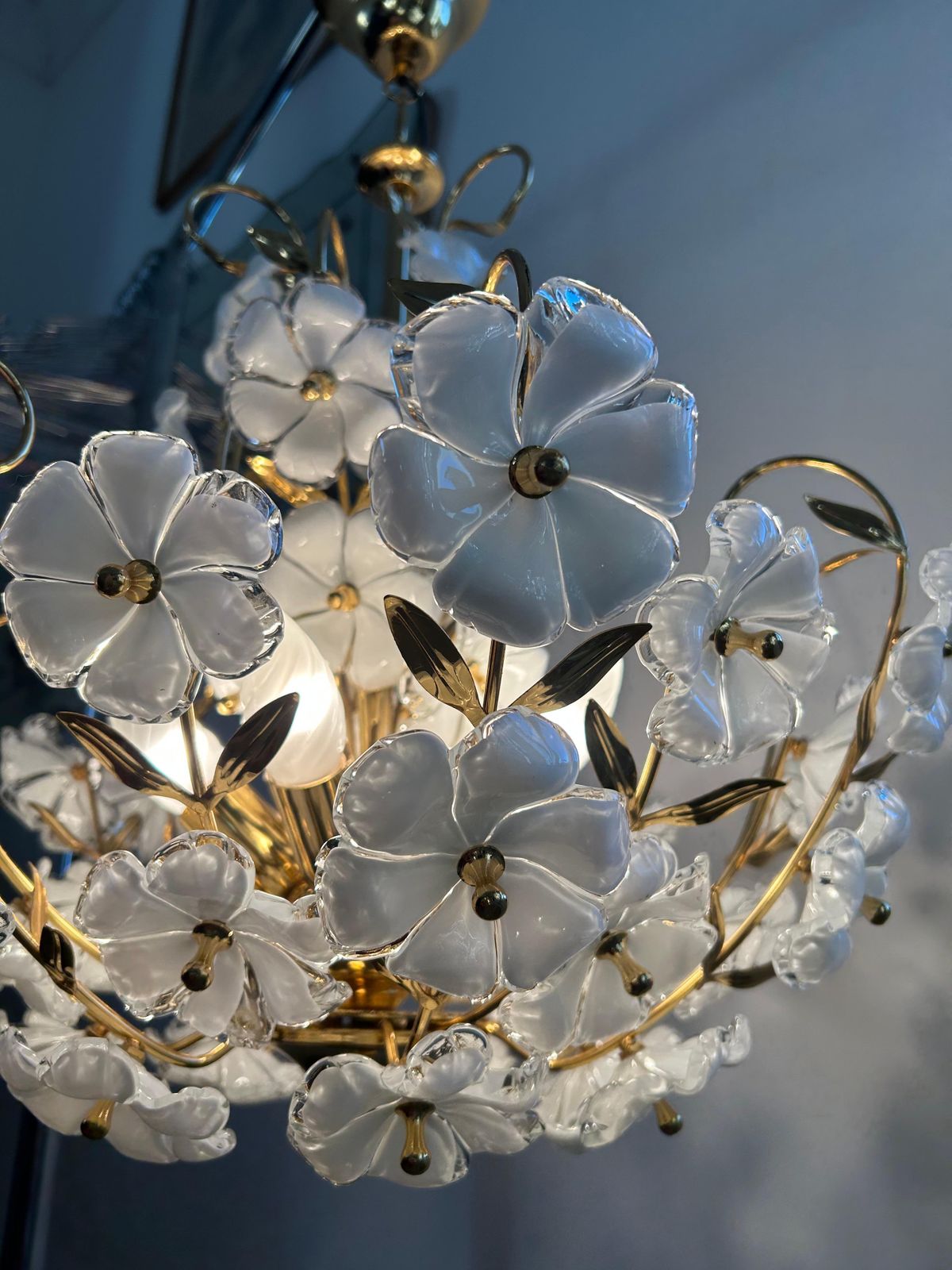 photo buy Dew And Gold, Majestic Murano White Flowers Chandelier, 1980's