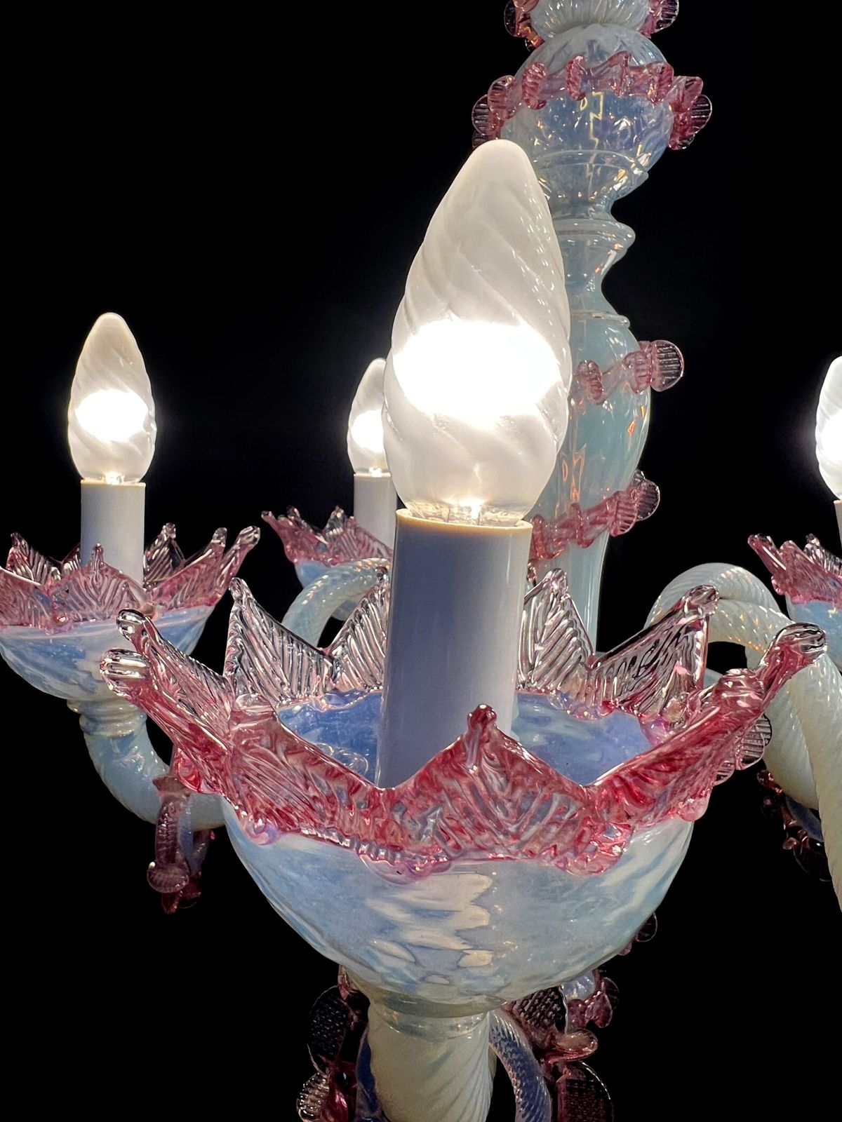 Charming Light Blue And Pink Venetian Chandelier, Murano, 1950s photo for sale
