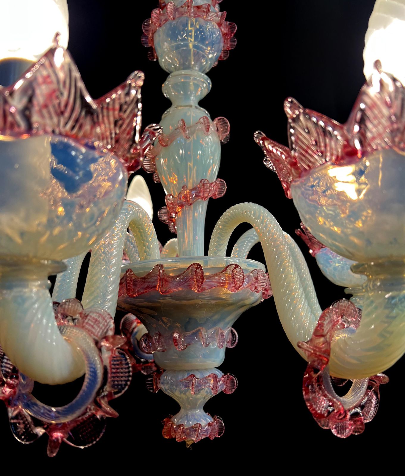 Stunning Trio Light Blue And Pink Venetian Chandeliers, Murano, 1950s photo vinterior