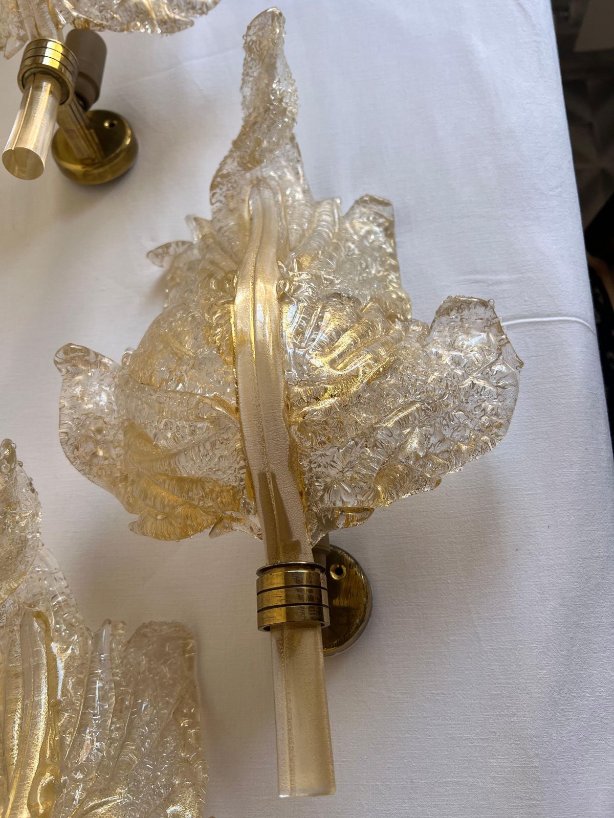 photo vintage Luxurious Pair Of Wall Lamps By Barovier & Toso, Murano, 1980s