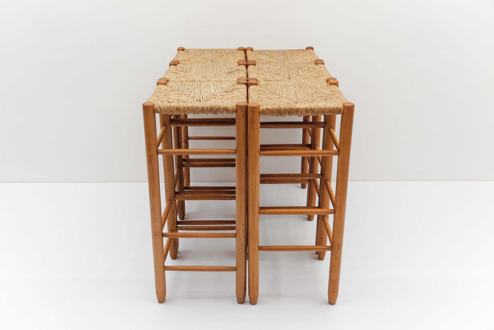 Set Of 6 Mid Century Bar Stools In Wood And Bast, 1960s Italy photo Furniture