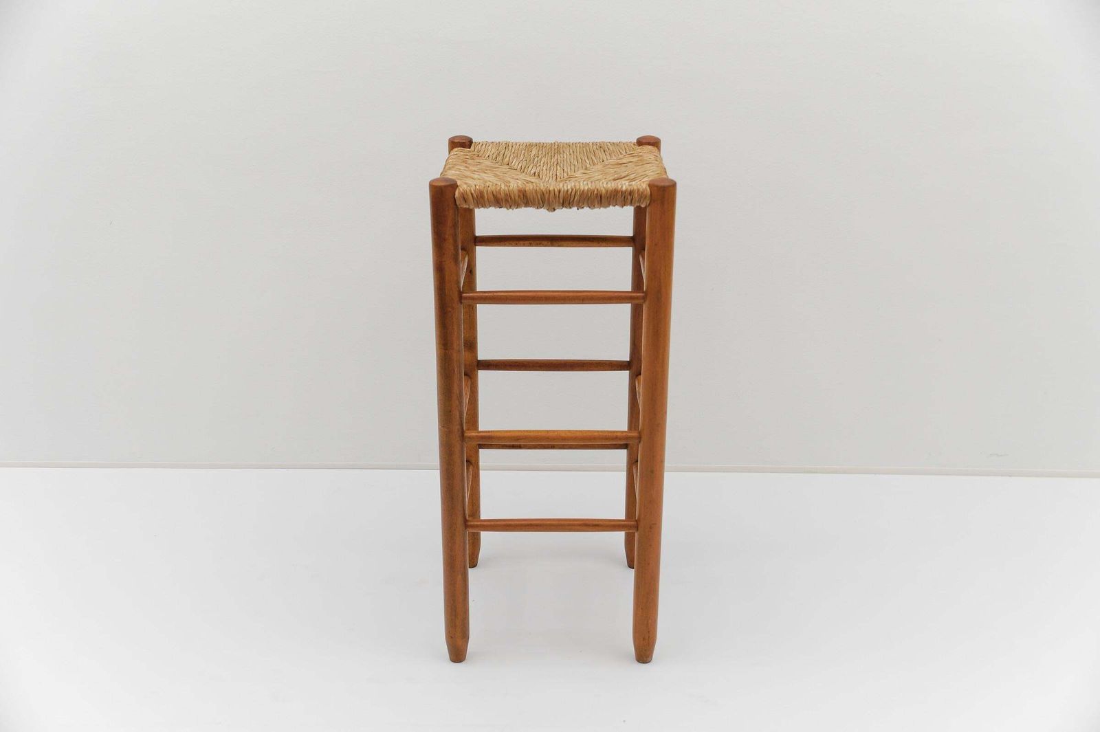 Furniture Set Of 6 Mid Century Bar Stools In Wood And Bast, 1960s Italy photo