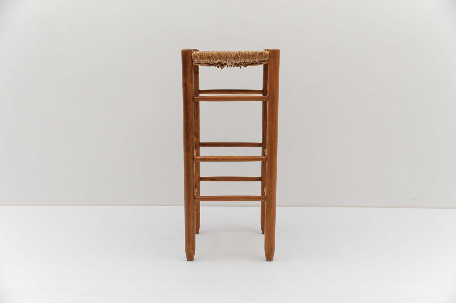 3274.0 Set Of 6 Mid Century Bar Stools In Wood And Bast, 1960s Italy photo