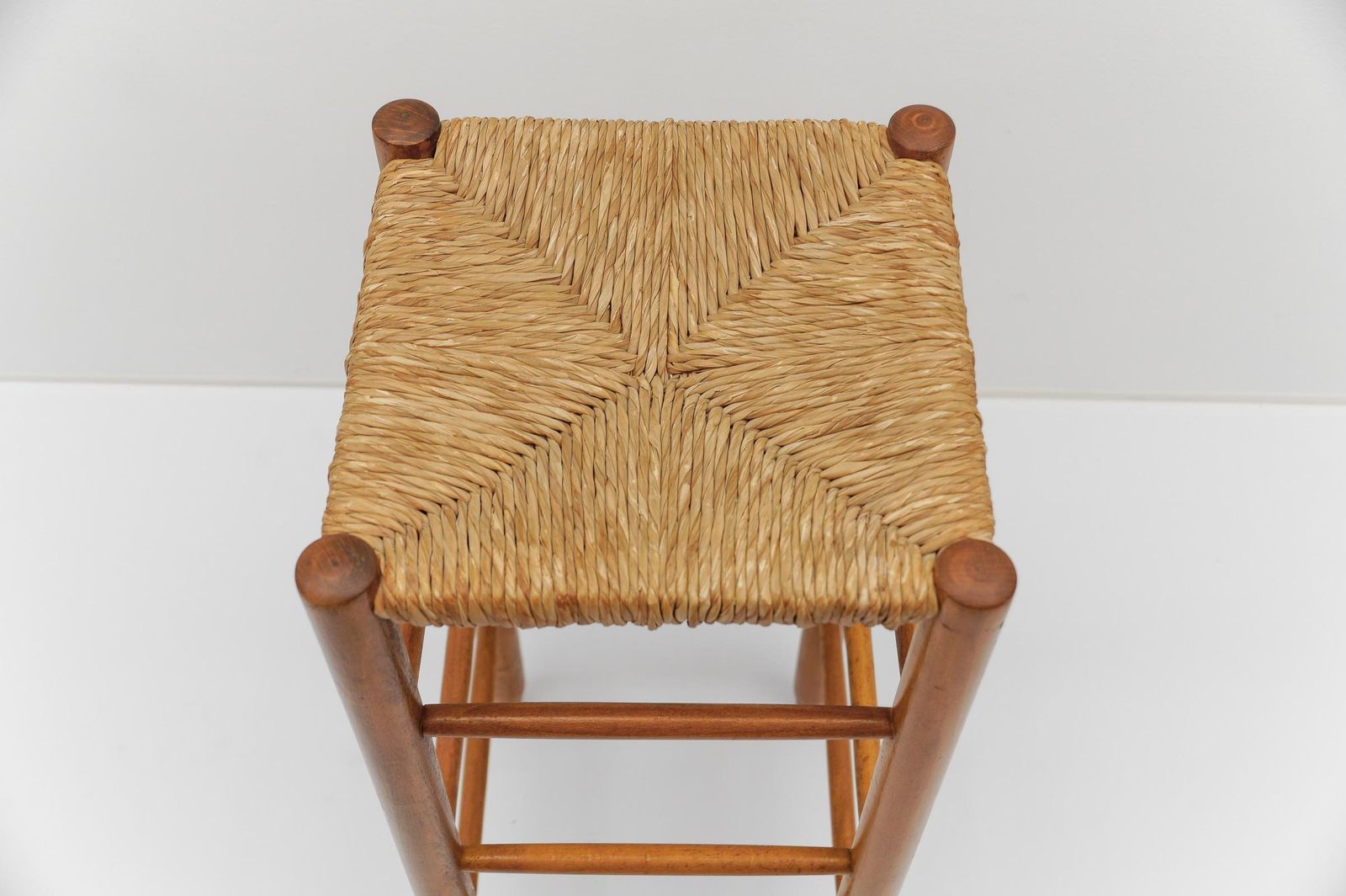 photo buy Set Of 6 Mid Century Bar Stools In Wood And Bast, 1960s Italy
