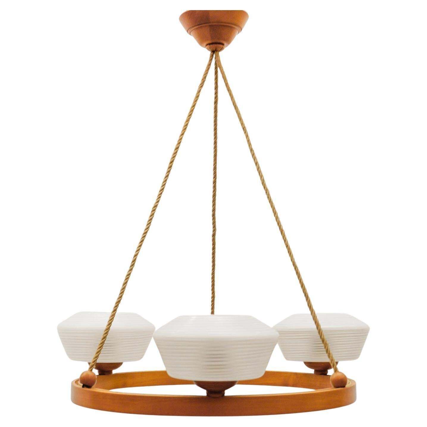 Lovely Round Plywood Scandinavian Mid Century Modern Ceiling Lamp, 1950s