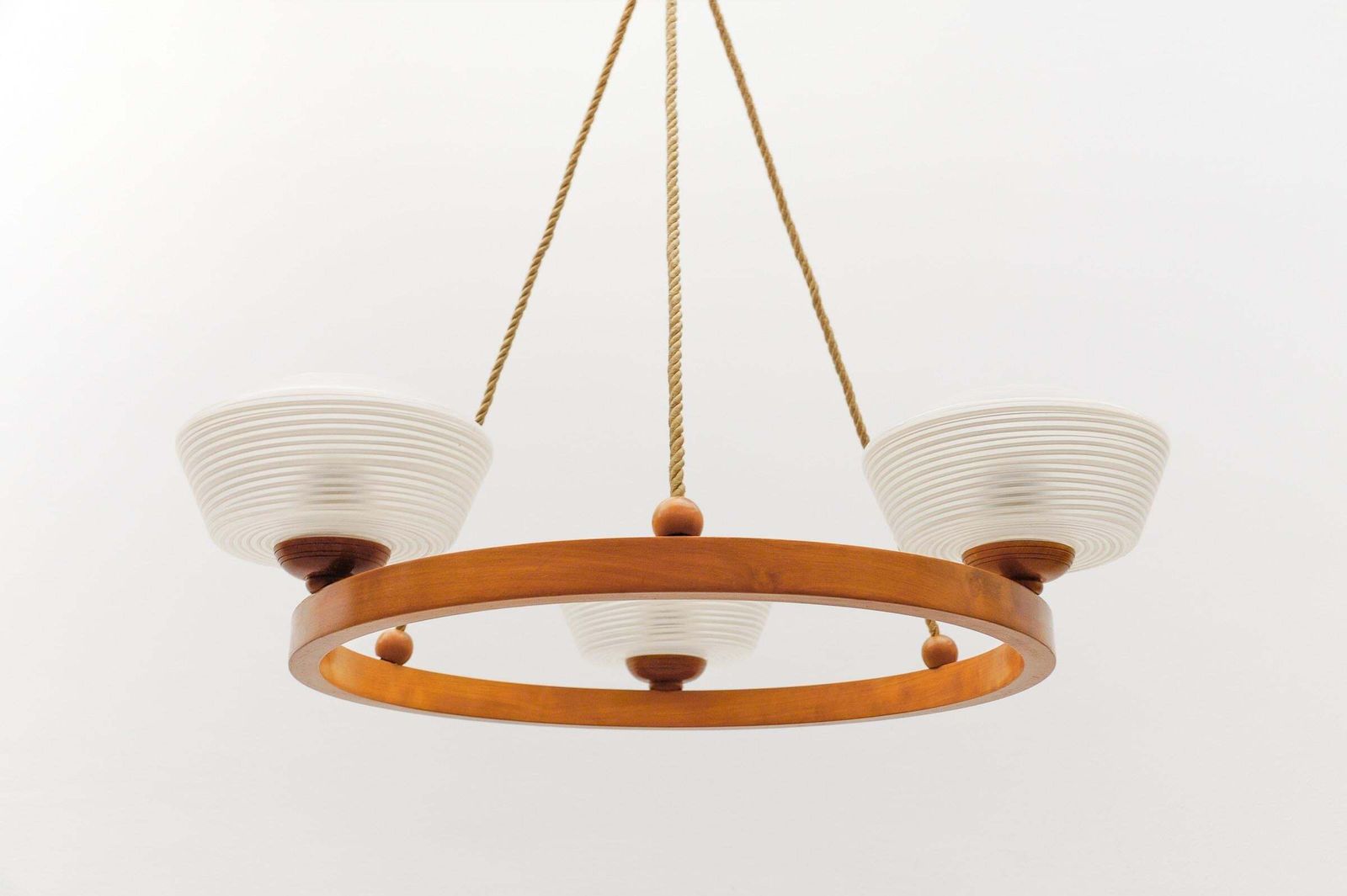 photo furniture Lovely Round Plywood Scandinavian Mid Century Modern Ceiling Lamp, 1950s