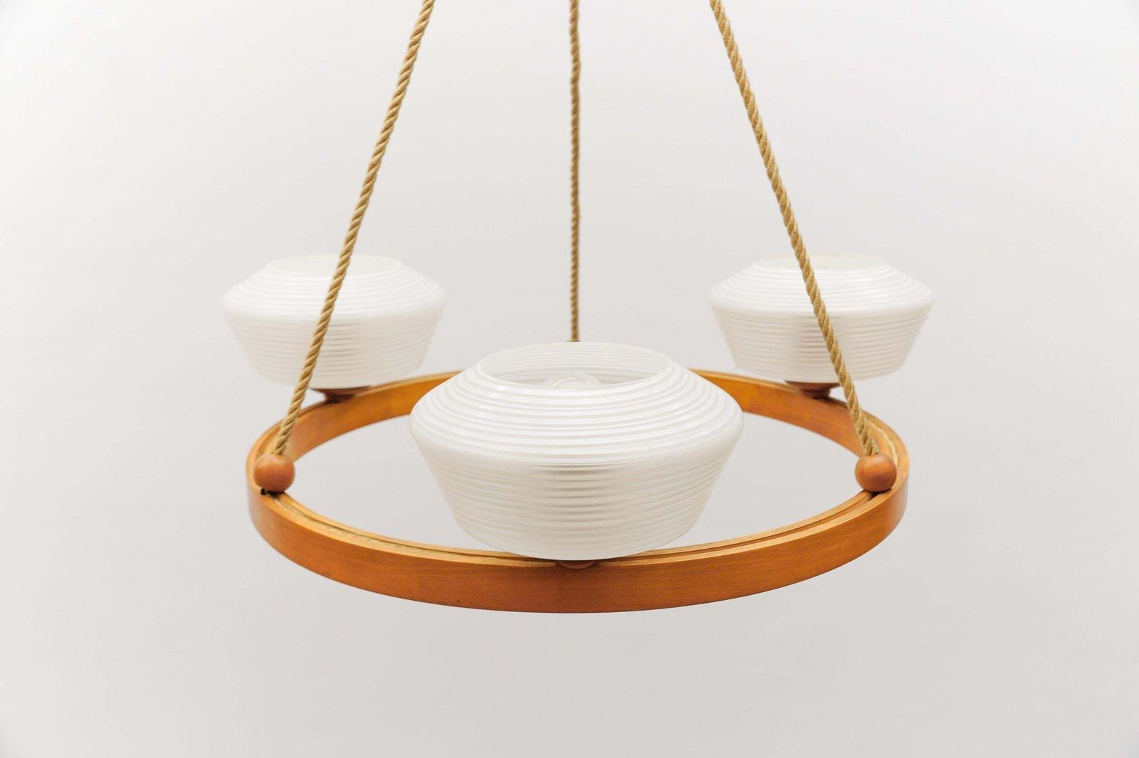 Lighting Lovely Round Plywood Scandinavian Mid Century Modern Ceiling Lamp, 1950s photo