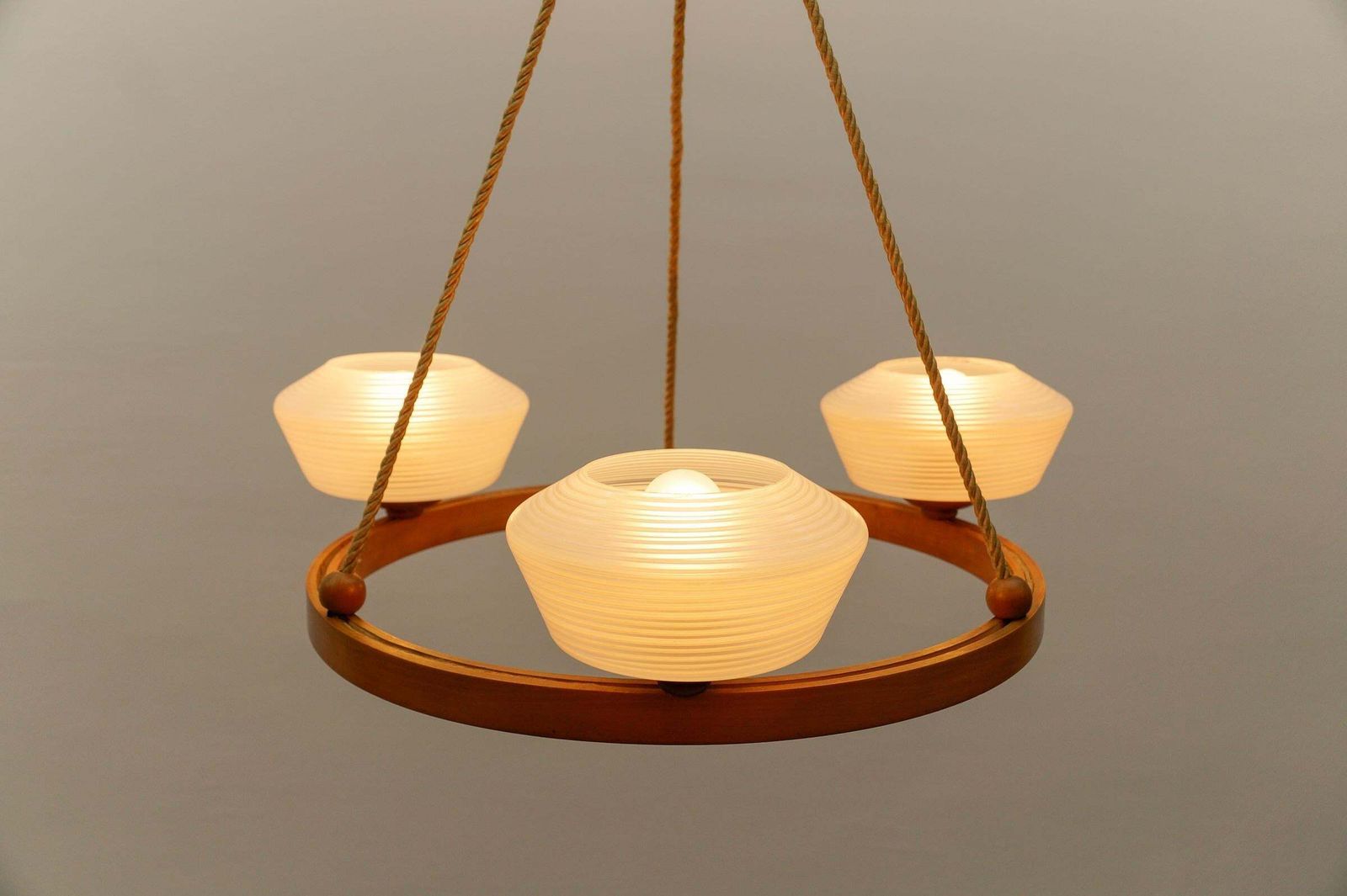 photo vinterior Lovely Round Plywood Scandinavian Mid Century Modern Ceiling Lamp, 1950s