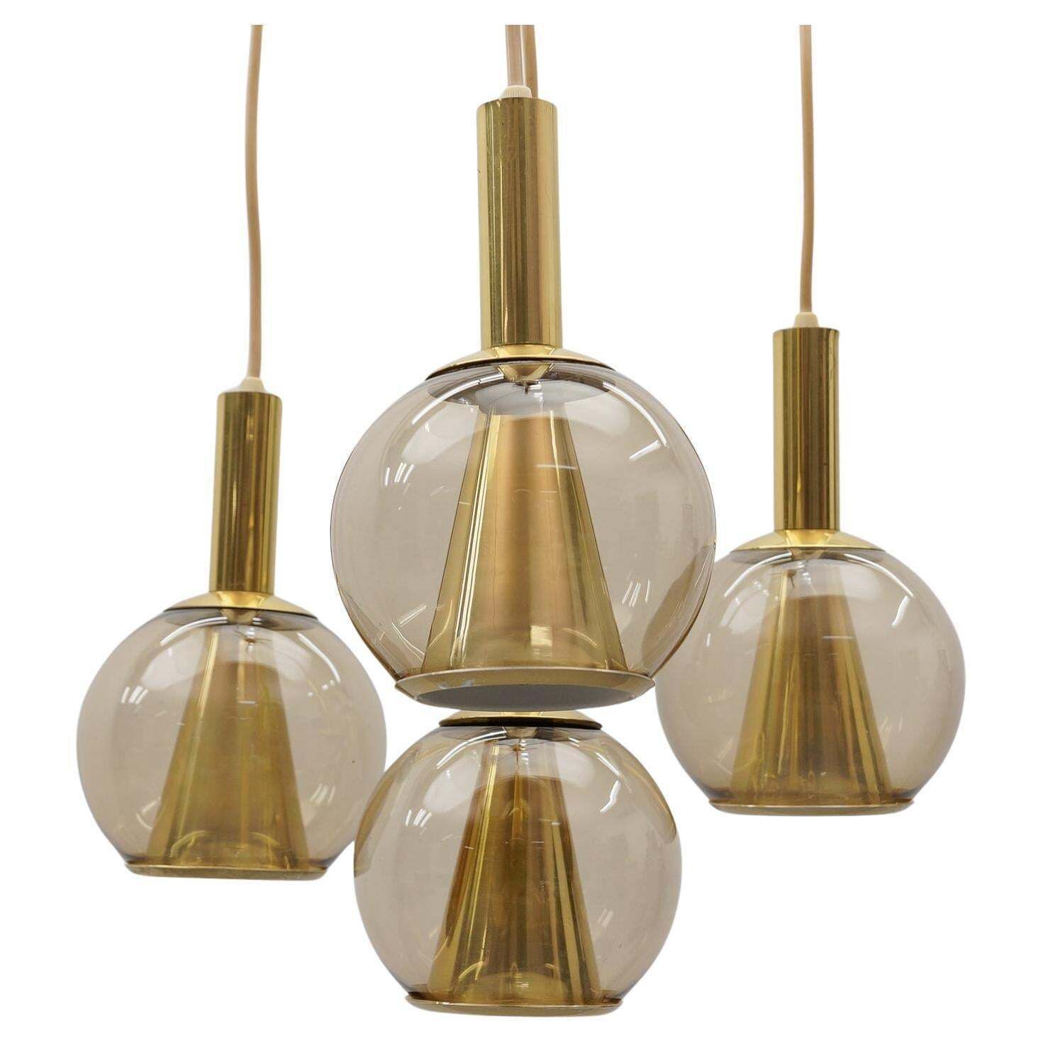 Lovely Brass And Smoked Glass Mid Century Modern Cascading Lamp, 1960s Germany