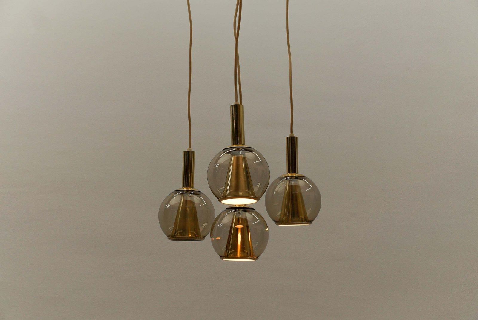 Lovely Brass And Smoked Glass Mid Century Modern Cascading Lamp, 1960s Germany photo Lighting