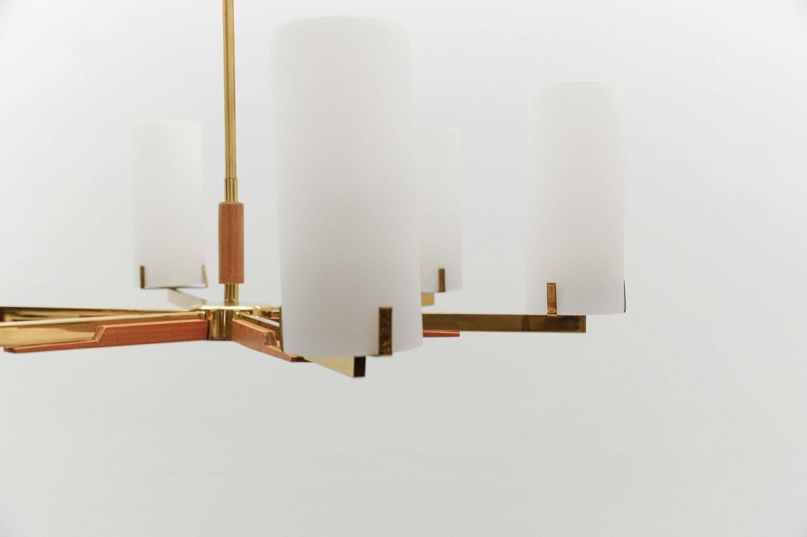 2101.0 Teak, Brass And Opaline Glass Pendant Lamp By Kaiser Leuchten, 1960s photo