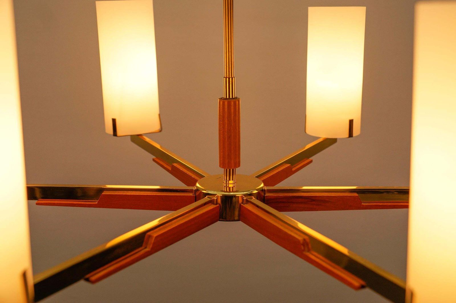 photo vinterior Teak, Brass And Opaline Glass Pendant Lamp By Kaiser Leuchten, 1960s