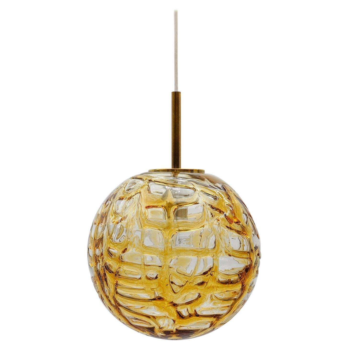 Beautiful Yellow Murano Glass Ball Pendant Lamp By Doria,   1960s Germany