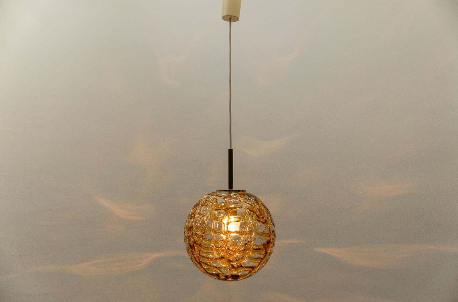 Beautiful Yellow Murano Glass Ball Pendant Lamp By Doria,   1960s Germany photo for sale