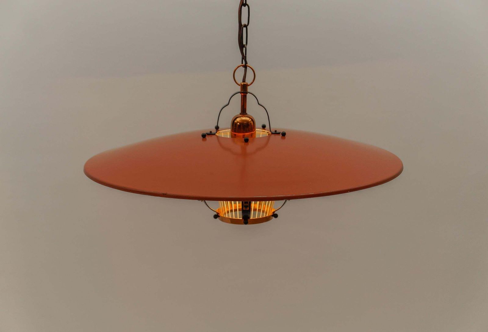 1415.0 Beautiful Mid Century Modern Hanging Lamp In Glass, Copper And Metal, 1950s photo