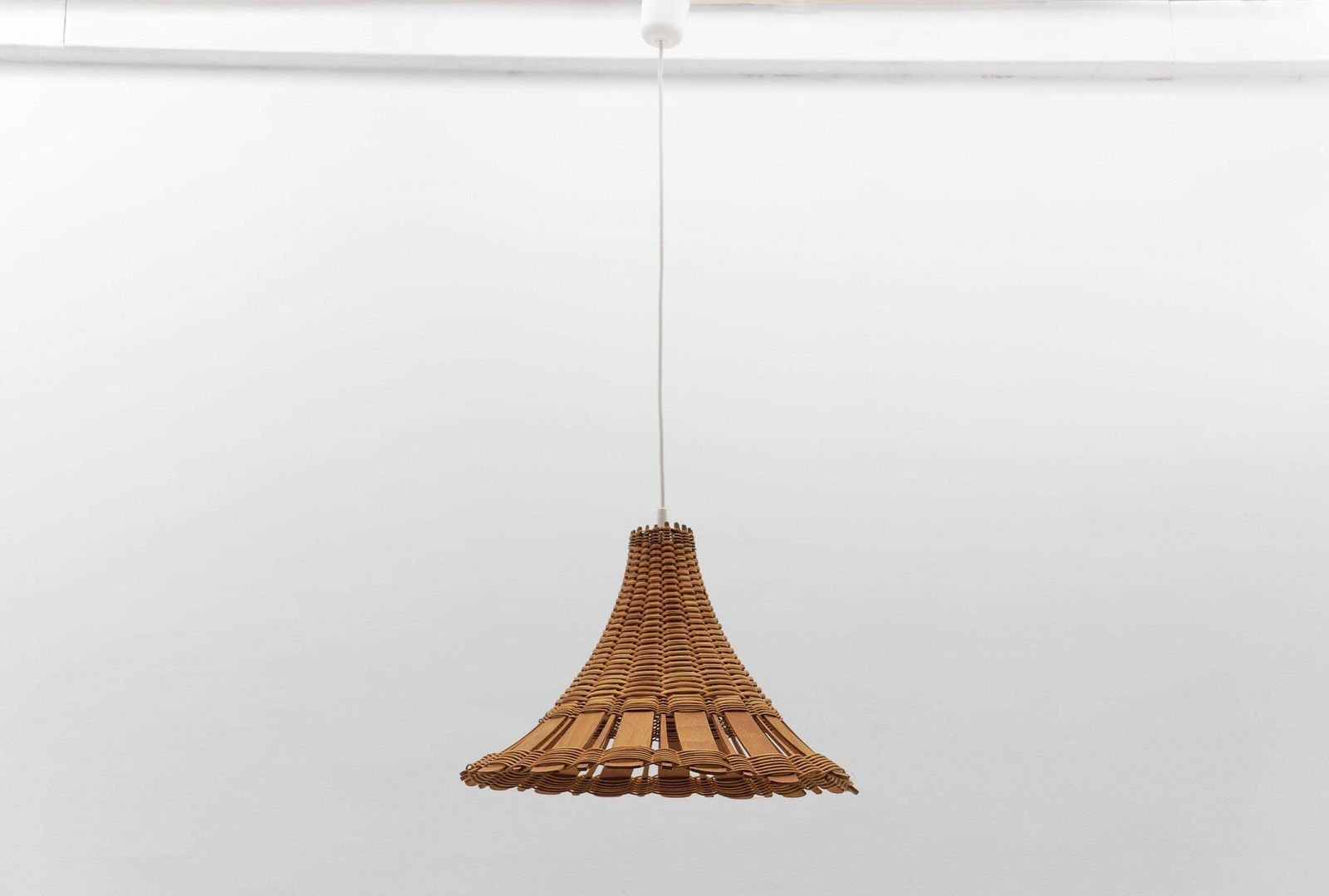 Lovely Mid Century Modern Rattan Wicker And Wood Pendant Lamp, 1960s Italy photo furniture