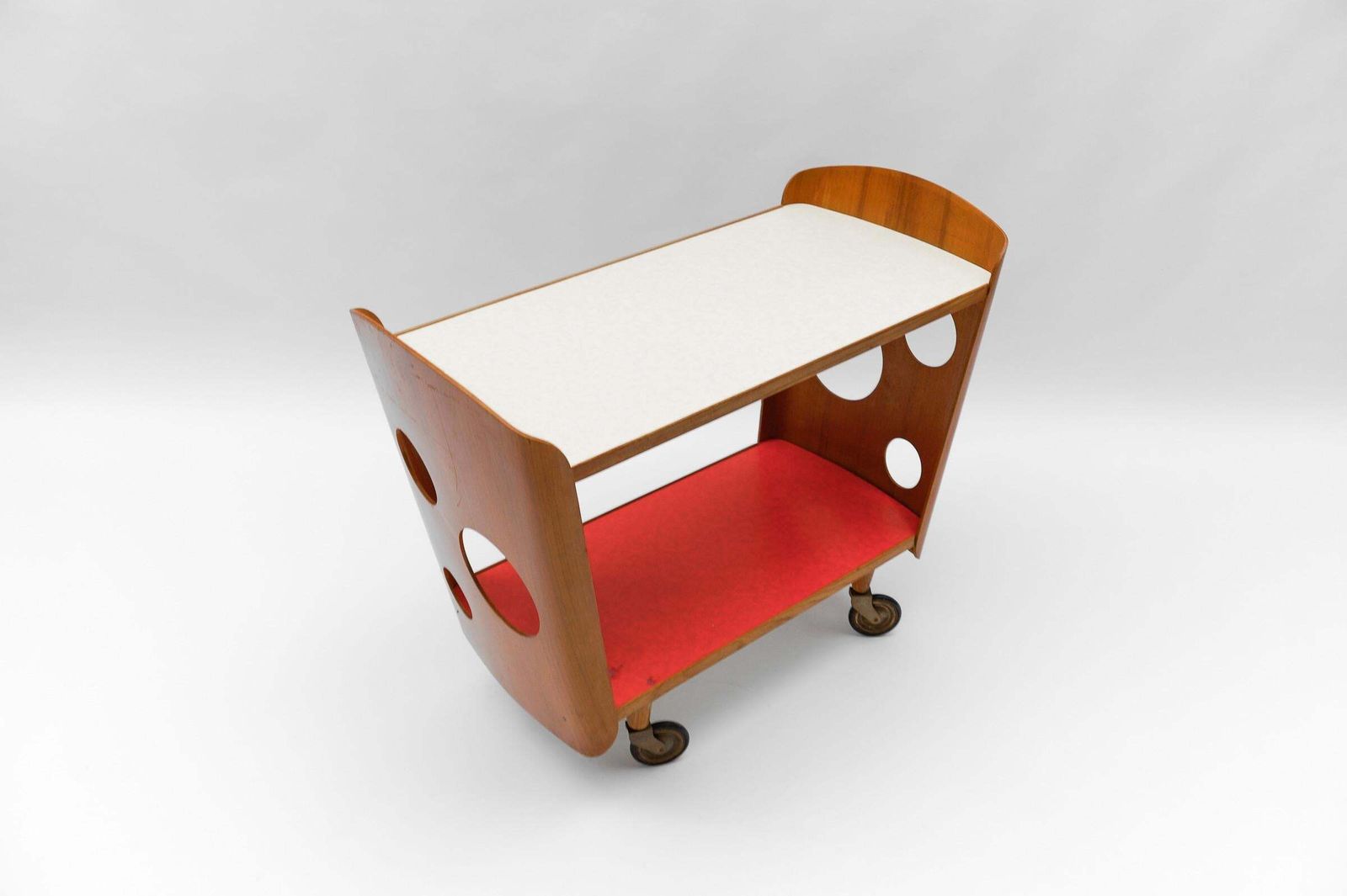 photo furniture Stunning Mid Century Modern Serving Cart In Plywood, 1950s