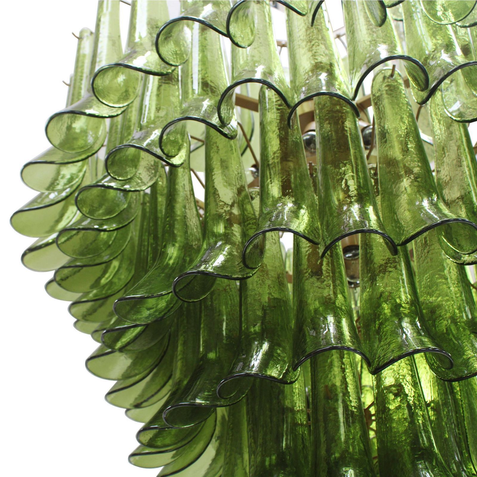 Green Murano Glass Petal Chandelier With Gold Toned Support, Italy photo Lighting