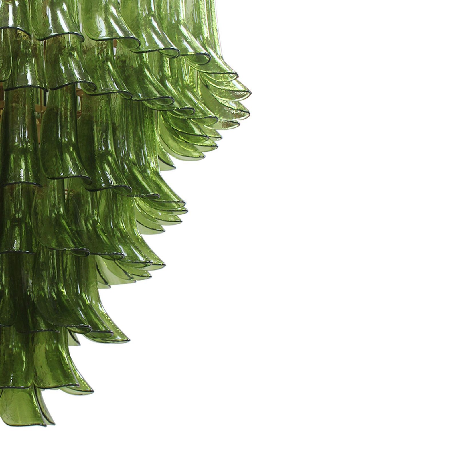 Green Murano Glass Petal Chandelier With Gold Toned Support, Italy photo vinterior