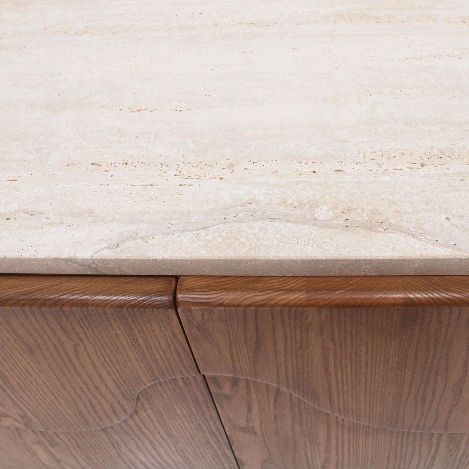 12437.0 Pair Of Oak Wood Sideboards With Travertine Top. Italian Contemporary Design photo