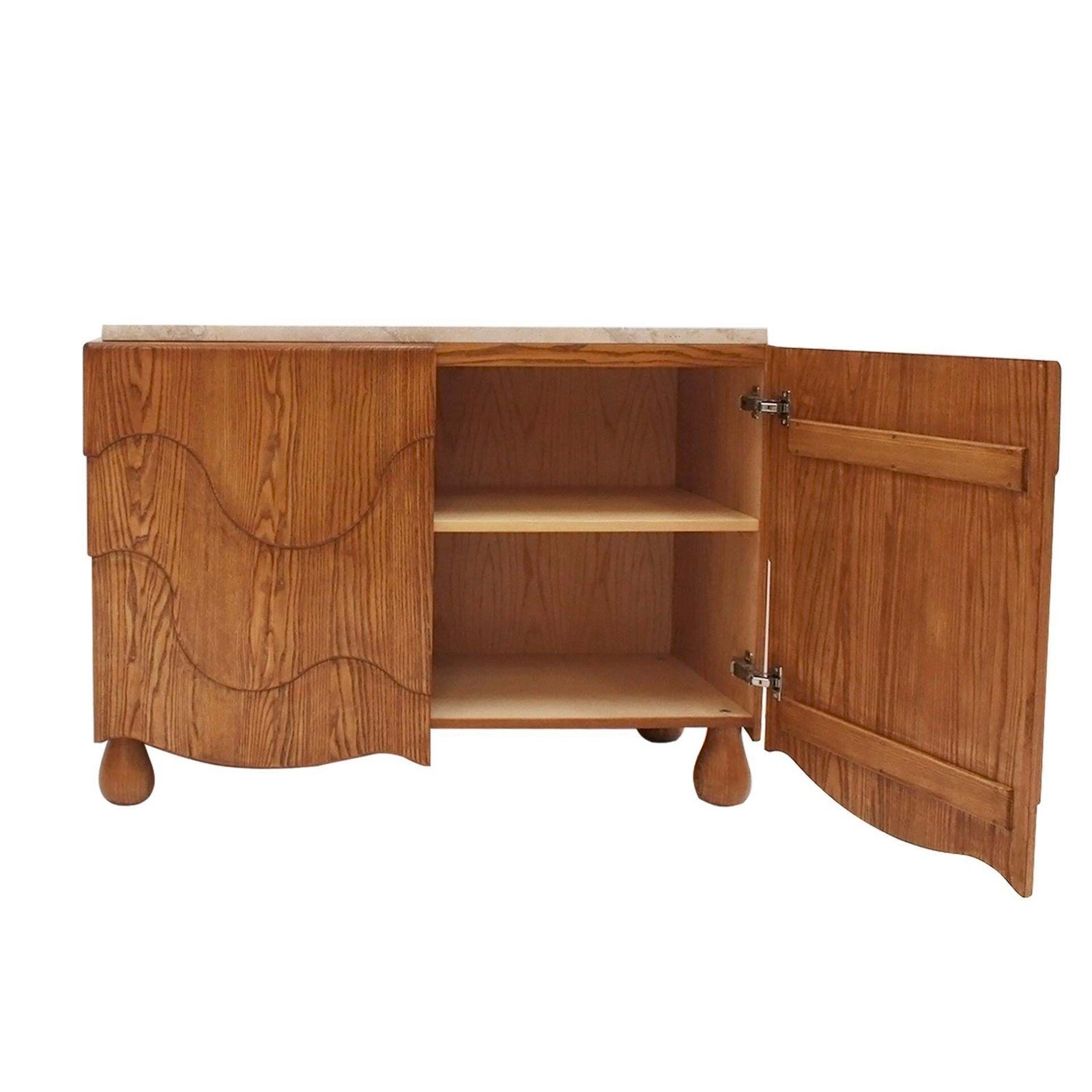 photo vinterior Pair Of Oak Wood Sideboards With Travertine Top. Italian Contemporary Design