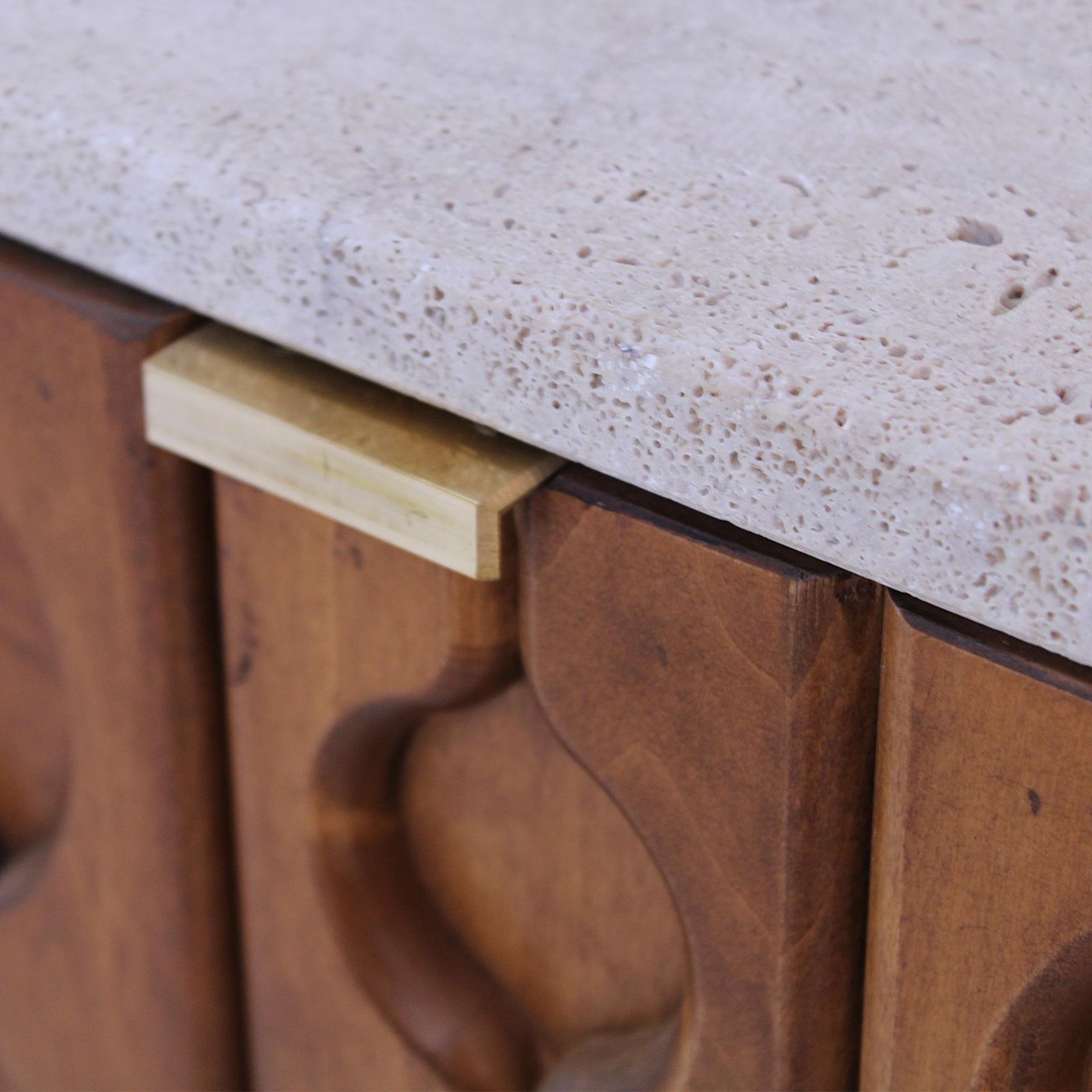 Contemporary Pair Of Italian Sideboards Made Of Solid Wood And Travertine photo Furniture