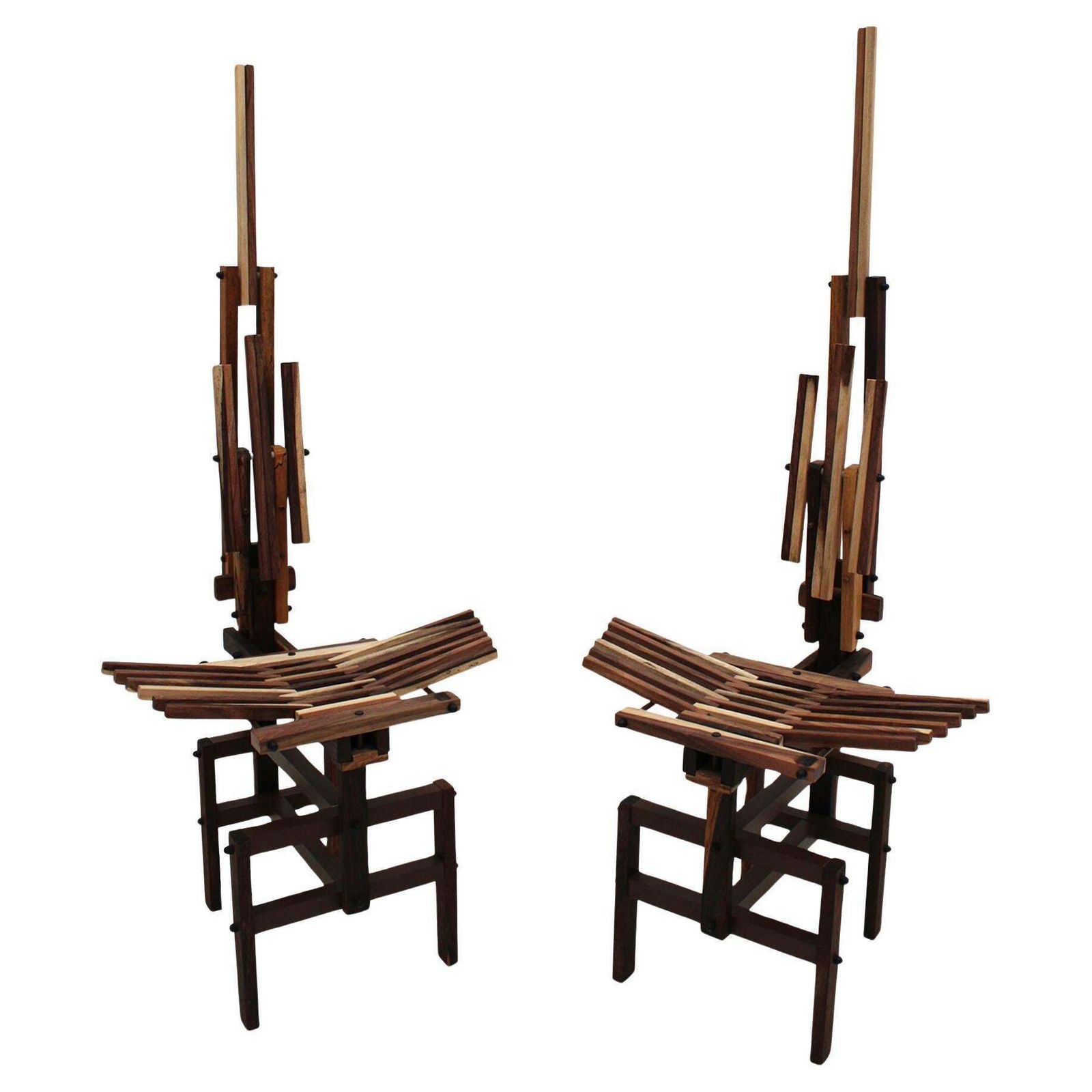 Italian Sculptural Wooden Chairs Sono By Anacleto Spazzapan, 1980s, Set Of Two