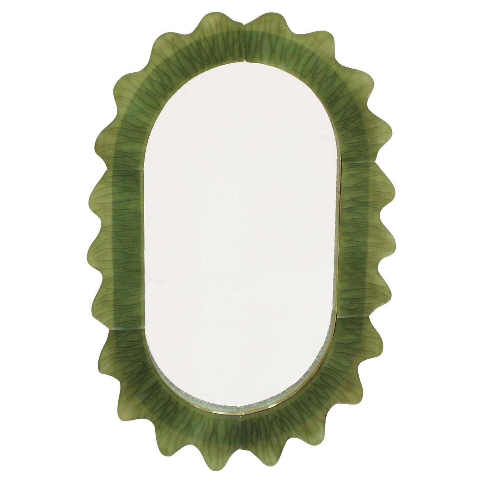 Organic Shaped Green Italian Mirror Made Of Murano Glass And Brass
