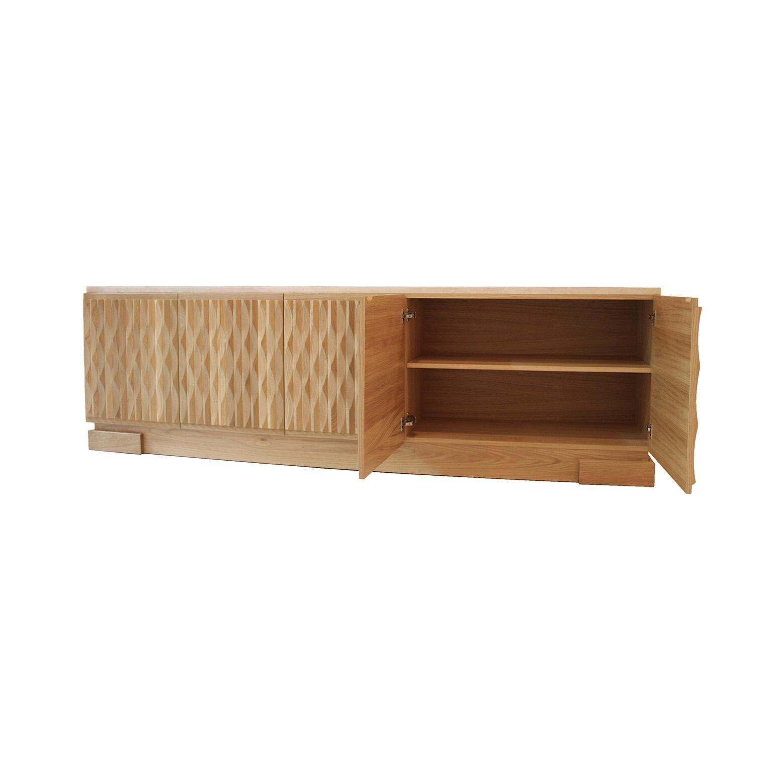Italian Oak Wood Sideboard With Hand Carved Patterns And Travertine Marble Top photo Furniture