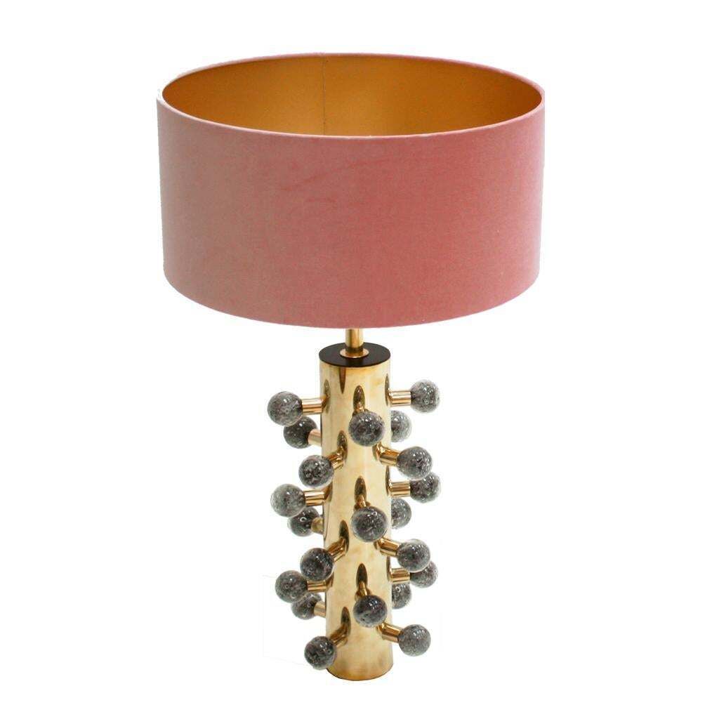 Mid Century Style Grey Murano Glass And Brass Italian Table Lamps photo for sale