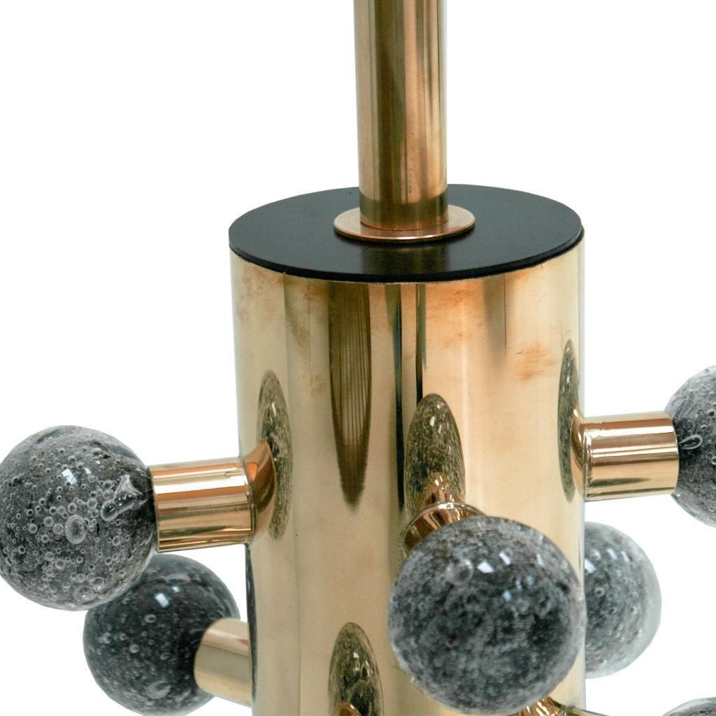 Mid Century Style Grey Murano Glass And Brass Italian Table Lamps photo vintage