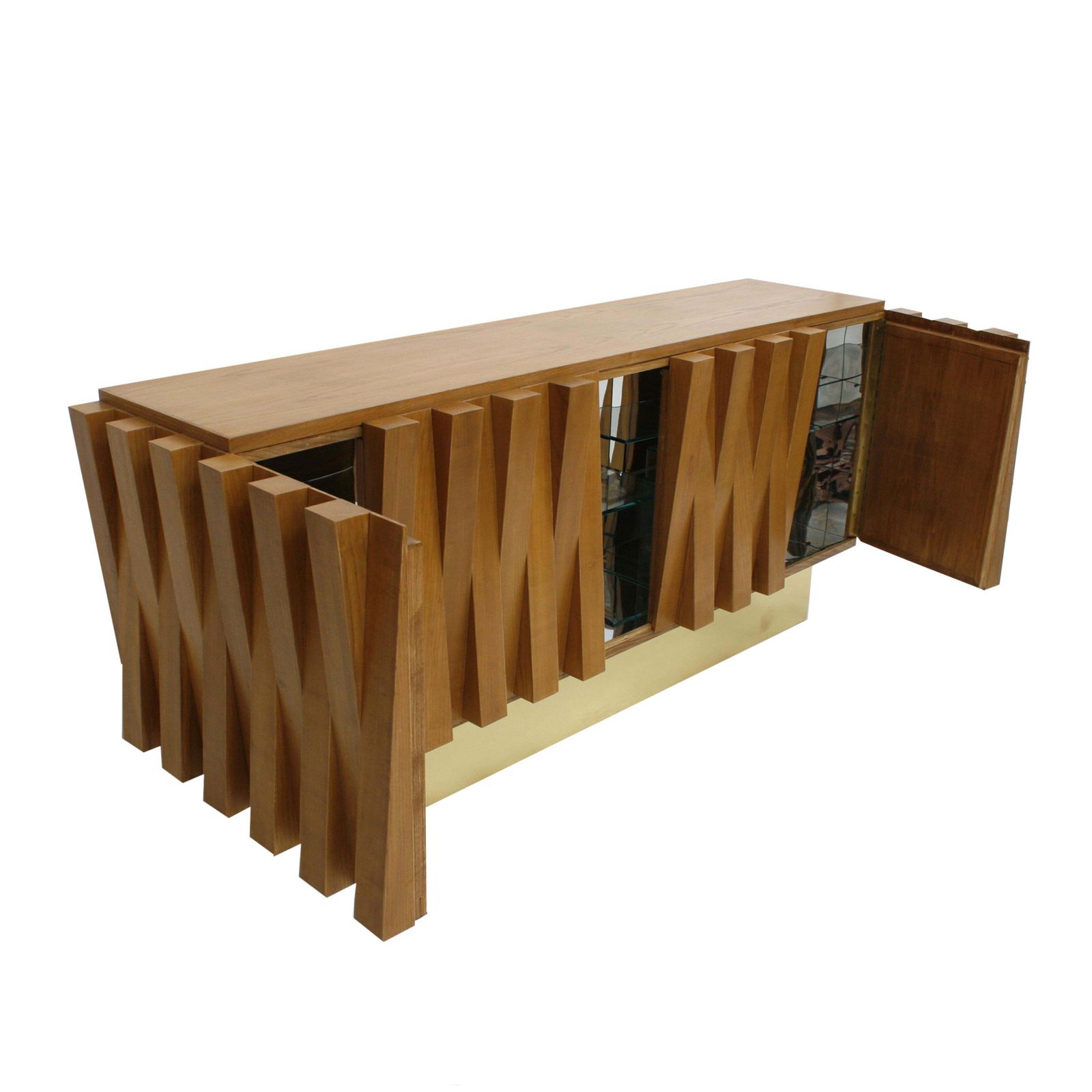 Mid Century Modern Italian Faceted Oakwood And Brass Sideboard By L.A. Studio photo Furniture