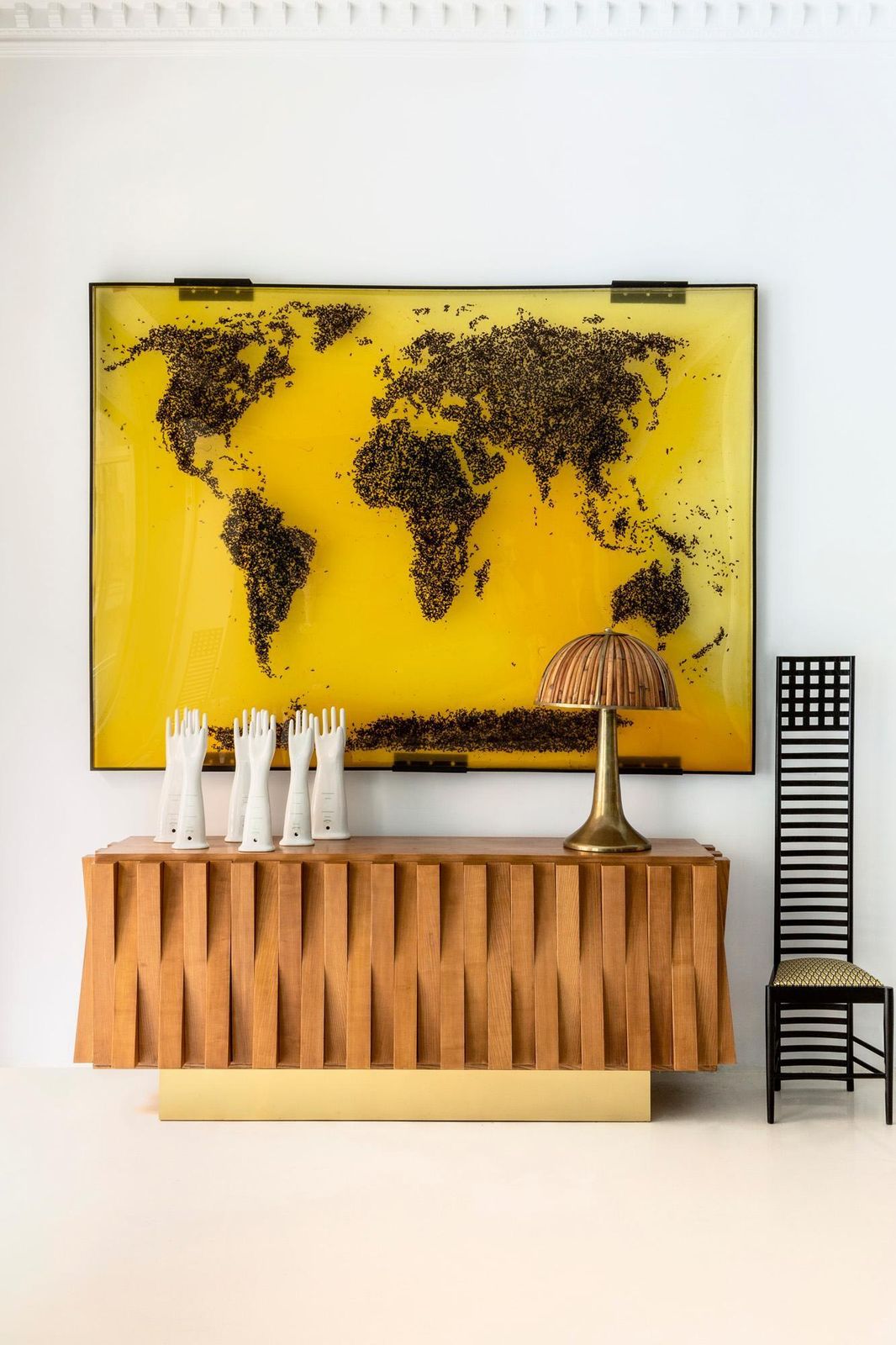 Mid Century Modern Italian Faceted Oakwood And Brass Sideboard By L.A. Studio photo vinterior