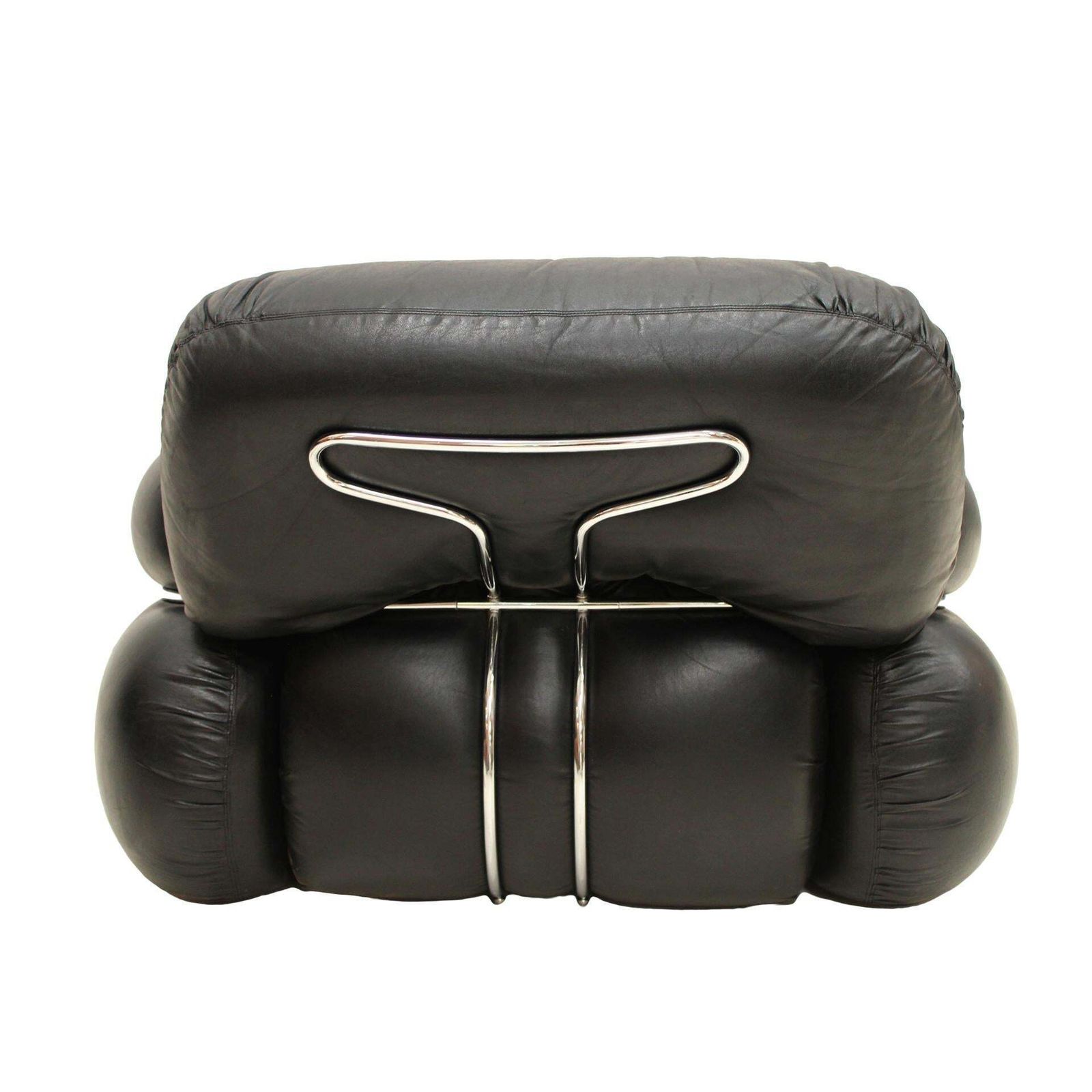 Italian Pair Of Okay Armchairs By Adriano Piazzesi With Black Leather And Steel photo for sale