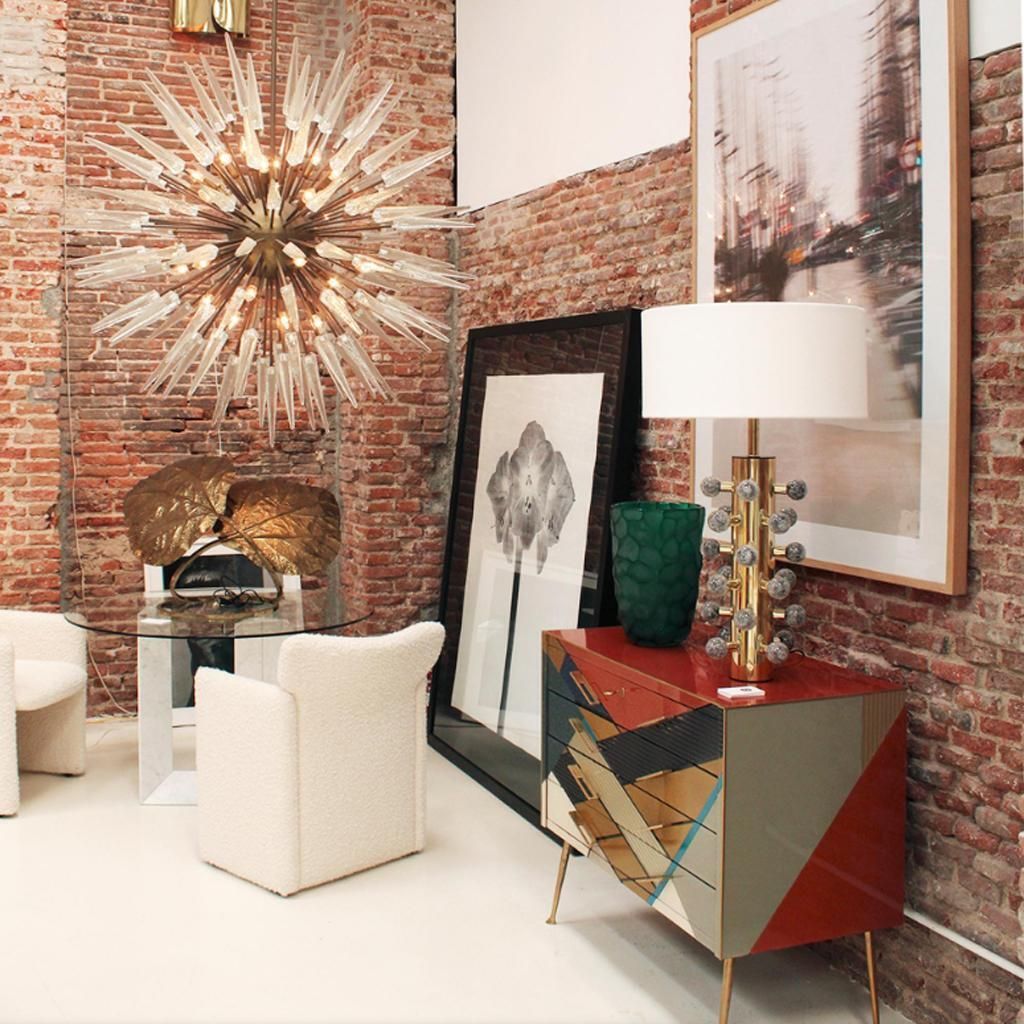 Mid Century Modern Style Sputnik Murano Glass And Brass Italian Chandelier photo vintage